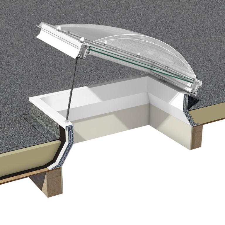 Loft Shop Electric Roof Dome With Glass and 150mm PVC ECO Splayed Upstand