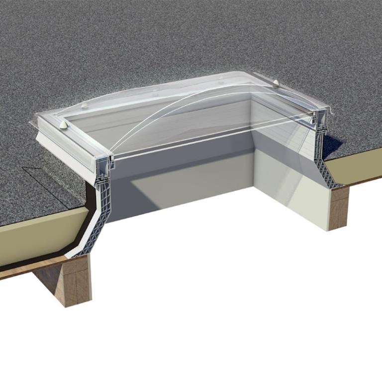 Loft Shop Manual Opening Roof Dome With Glass and 150mm PVC ECO Splayed Upstand