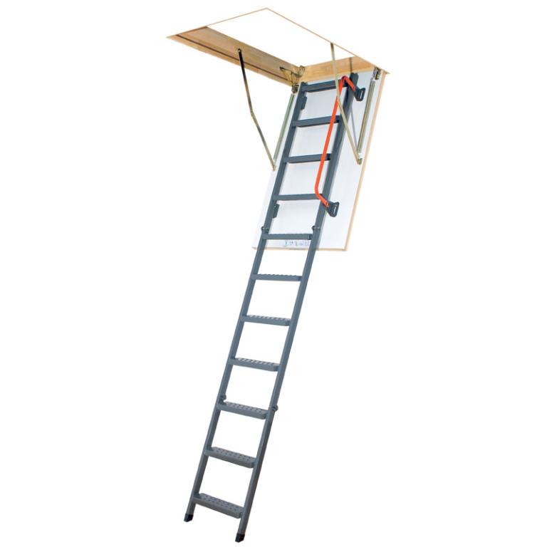 3 Section Steel Folding Loft Ladder (White Hatch) LMK Komfort